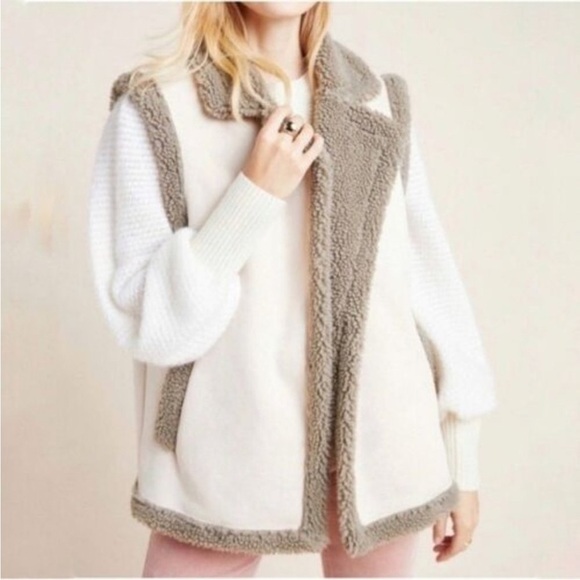 👔😀Anthropologie - Akemi + Kin Ivory Faux Suede Shearling Vest - One Size - Picture 2 of 11
